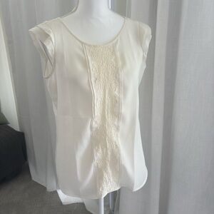 Loft Cream white Lace Trim Top
